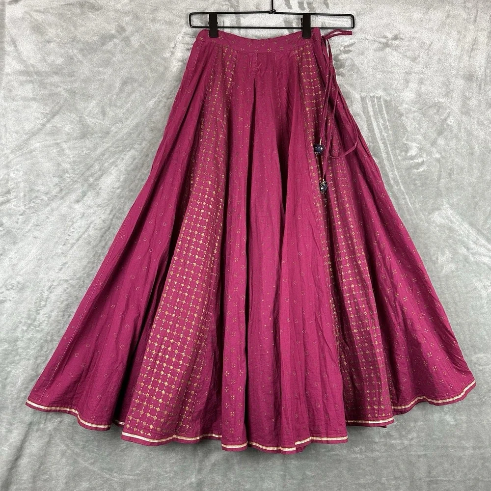 Fabindia Maxi Skirt Girls 8-10 Magenta Pink Gold Indian  Ethnic